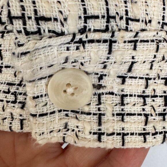 Zara Ivory Black Boucle Tweed Boxy Oversized Button Front Bomber Jacket Size M - Picture 7 of 16